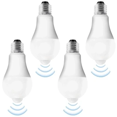 Immagine di Confezione da 4 lampadine LED E27 con sensore di movimento: lampadina PIR lampada 15W bianco freddo 6500K luce a risparmio energetico per corridoio, garage, scale,