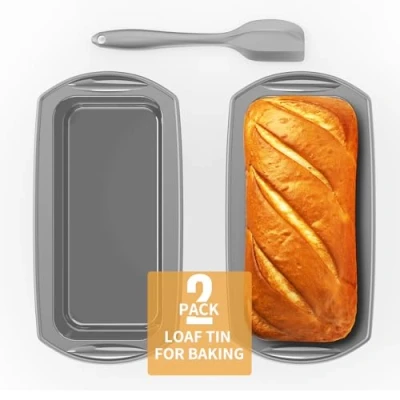 Immagine di Ankway Stampo in silicone per pane rettangolare con raschietto pasta, set di 2 stampi antiaderenti torte e pane, 28 x 14,3 6,3 cm, grigio