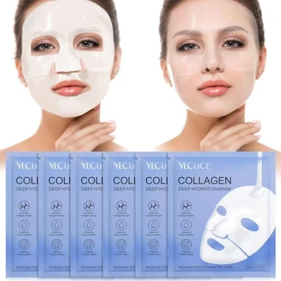Immagine di Biologico collagene Real Deep Mask, maschera per collagene, anti invecchiamento, viso rughe, idratante, 6 pezzi