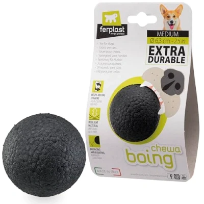 Immagine di Ferplast Gioco Cane, Palla per Cani, in Materiale Durevole, Atossico, Resistente ai Morsi, Igiene Dentale del Rimbalza e Galleggia, CHEWA BOING Pallina, Giochi Cane Misura Media, Nero