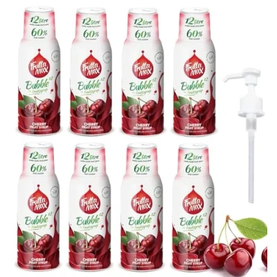 Immagine di 8 x FruttaMax Concentrato Sciroppi di frutta Meno zucchero con il 60% contenuto adatto per macchina bibite (8 500 ml) Ciliegia)