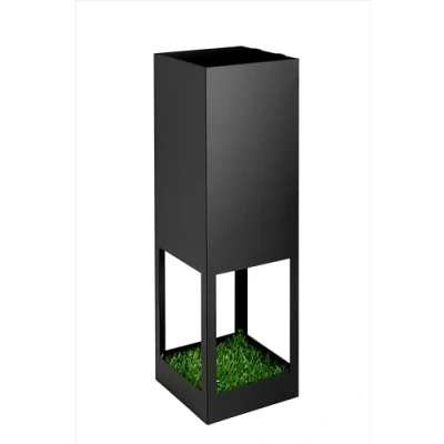 Immagine di Neustein portaombrelli dal design moderno in metallo per casa e ufficio, prato, 2 ganci, tappetino scolapiatti erba sintetica estraibile, 15,5 x 49 cm, nero, quadrato,