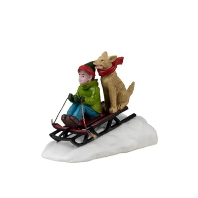 Immagine di LEMAX Slitta con cagnolino Doggone Downhill Sledding in resina H4.8 x 6.5 3.7 cm