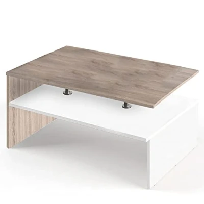 Immagine di BAKAJI Tavolino Divano Tavolo Caffè da Salotto Rettangolare Design Moderno in Legno MDF e Metallo con Ripiano Inferiore Arredamento Interni Dimensione 90 x 59 42 cm (Bianco quercia effetto legno)