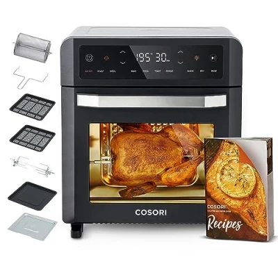 Immagine di COSORI Friggitrice ad Aria 12 Litri, Forno Elettrico, Doppia Riscaldamento, 11 Funzioni Preimpostate, 1800W, 30 220C, Con 7 Accessori, Nero Scuro, CAF R121