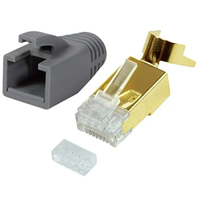 Immagine di Odedo Confezione da 10 connettori crimpati CAT 7 7A, 6A 8.1, cavo di posa fino a 8 mm 10GBit Gigabit Ethernet rigido, cavi flessibili 1.2 1.45 AWG 22 24 RJ45 grigio
