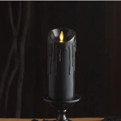 Immagine di Luminara Candela a LED senza fiamma, in cera nera, forma di fiamma mobile, profumo, con bordo gocciolante, timer (7,6 x 16,5 cm)