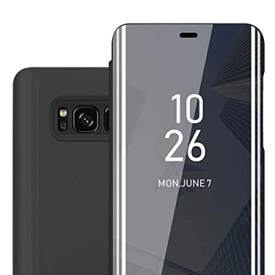Immagine di Cadorabo Custodia Libro compatibile con Samsung Galaxy S8 in TORMALINA NERA Clear View Mirror Ultra Sottile Funzione di Supporto Protezione a 360 Gradi Stile Pieghevole