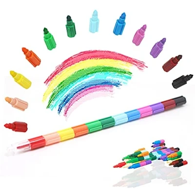Immagine di ICEPAPA, 10 PCS Pastelli per bambini impilabili, a cera 12 colori assemblabili e deformabili, ideali come cancelleria creativa o gadget compleanno