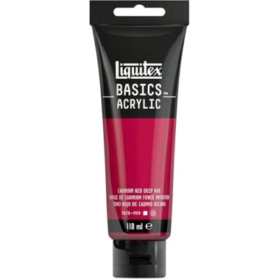 Immagine di Liquitex 8870023 Basics Pittura acrilica, Pigmenti per artisti monopigmentati, Resistente alla luce, durevole nel tempo, Finitura satinata, Tubo da 118 ml Rosso Di Cadmio Scuro Imitazione