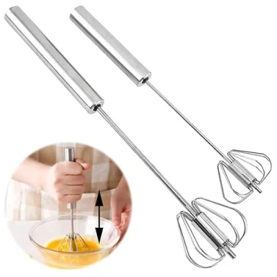 Immagine di 2 Pezzi Frusta, Fruste Per le Uova, Frusta a Spinta Manuale Semiautomatica Multifunzionale, da Cucina in Acciaio Inossidabile, Sbattitore Mano, Il Latte, Rotante