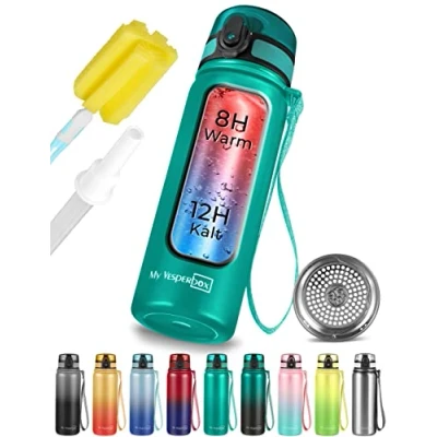 Immagine di My Vesperbox Thermo Minny Borraccia in acciaio inox impermeabile con paglia o setaccio 400 ml, 600 ml resistente per bambini e adulti senza BPA