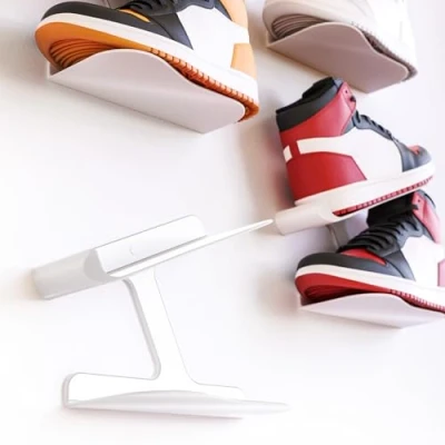 Immagine di Supporto da parete per scarpe ginnastica, mensola galleggiante parete, scaffale bianco, 2 pezzi