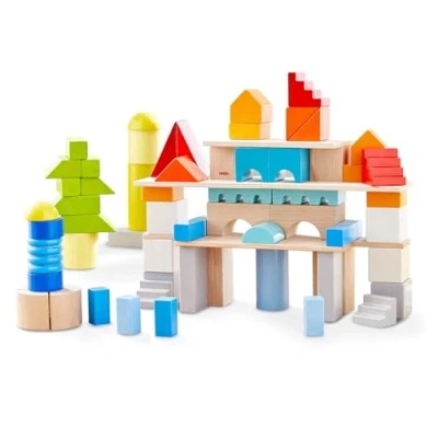 Immagine di HABA Base in legno, 85 mattoncini colorati con borsa cotone, made Germany, vincitore di ToyAward 2024, per bambini a partire da 1 anno 2010921001