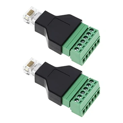 Immagine di YINETTECH 2PCS RJ12 Adattatore Audio Connettore Ethernet 6P6C Maschio a 6 Pin Morsetti vite Accessori Home