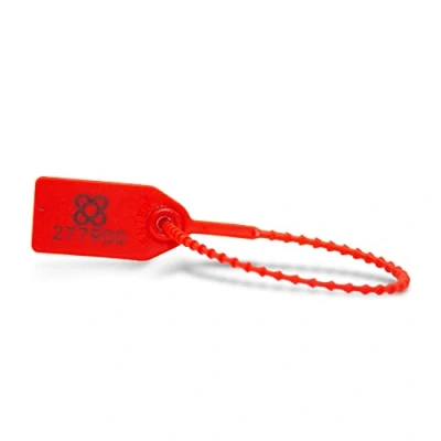 Immagine di DOJA Barcelona Sigilli di sicurezza in Plastica Rossa PACK 100 24 cm Lunghezza Fascette con Sigillo Garanzia Numerati per valigia, scatole, contenitori, camion, logistica