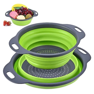 Immagine di Set di 2 Setacci pieghevoli in silicone, Setaccio da cucina compatto e pieghevole, per pasta