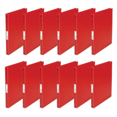 Immagine di Q Connect KF02920 Raccoglitore ad anelli, formato A4, 4 16 mm, in pellicola PP trasparente, dorso da 22 sottile, 12 pezzi, colore: rosso trasparente