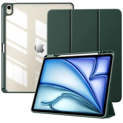 Immagine di TiMOVO Custodia per Nuovo iPad Air 13 Pollici (M2) 2024 con Portapenne, Cover Protettiva Supporto Pieghevole &amp; Retro Trasparente, Auto Sveglia/Sonno, Verde Notte