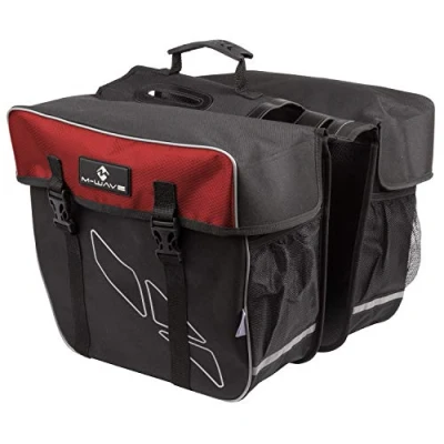 Immagine di M WAVE Rear Pannier Bag Amsterdam Double, Material: Olyester 600 D, Black/Red, Size: Total Width approx. 50 Cm, Bags: 34 X 17 30 Cm (Lxwxh), Large Main Compartment with Qr&#039;S