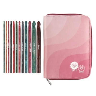 Immagine di KnitPro Set di uncinetti Dreamz 12 singoli in legno betulla, comodi manici colorati, dimensioni standard, per principianti e confezione regalo