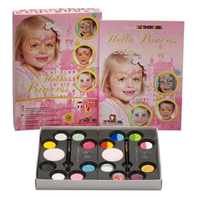Immagine di Eulenspiegel 212073 Palette per il trucco Hello Princess, 10 colori professionali acquatici, 4 torte spaccate, 2 glitter, spugne, pennelli, 1 set di istruzioni