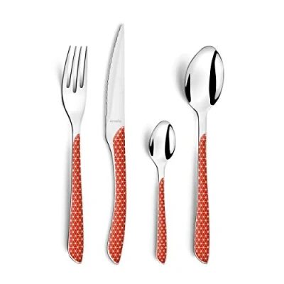 Immagine di Amefa Eclat Geo Rosso e bianco Set di posate in acciaio inox da 24 pezzi con manico ABS colorato