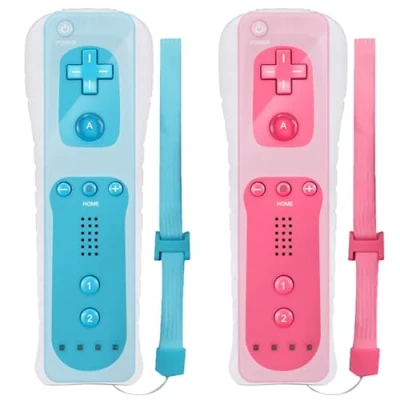 Immagine di 2x Telecomando Wii, controller Wii di gioco connessione sensore movimento remoto wireless gamepad sostitutivo per console e con custodia cinturino da polso
