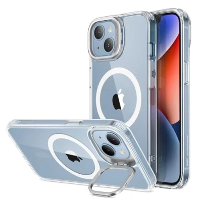 Immagine di ESR Cover con Cavalletto Magsafe, Compatibile iPhone 14 e 13, Custodia Halolock, Protezione di livello militare, Supporto ad anello per la fotocamera integrato, Trasparente