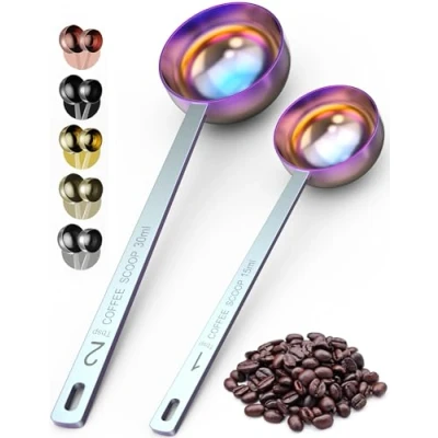 Immagine di Orblue Set di cucchiaini da caffè alta qualità, 1 cucchiaio (15 ml) e 2 cucchiai (30 ml), dosatore in acciaio inox paletta con manici lunghi, confezione 2, multicolore