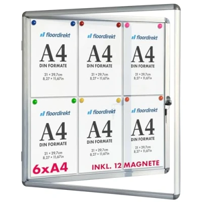 Immagine di Floodirekt Vetrina 6 x A4 con 12 magneti, cornice in alluminio e vetro acrilico