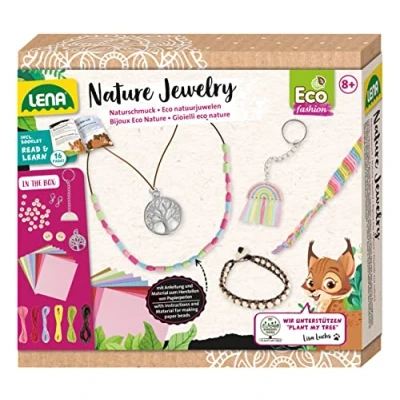 Immagine di Lena Eco 42834 Set di 2 braccialetti con perle, collane ciondolo e 3 portachiavi, libretto accompagnamento Plant My Tree, artigianato carta per bambini a partire dagli 8 anni in su