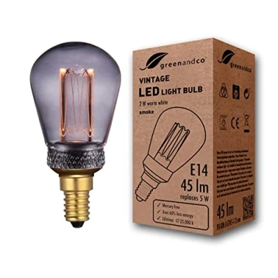 Immagine di greenandco® lampadina a LED di design vintage in stile retrò E14 ST45 2W 45lm 2000K 320 230V, grigio fumo, nessun sfarfallio, non dimmerabile