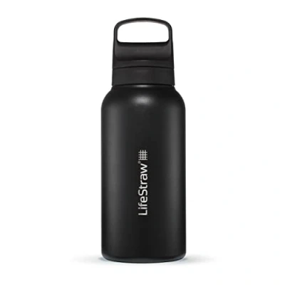 Immagine di LifeStraw Go Series Borraccia isolata in acciaio inox con filtro acqua per viaggi e uso quotidiano. Rimuove batteri, parassiti microplastiche, migliora il sapore, 1l, Nordic Noir (nero)
