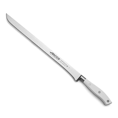 Immagine di Arcos Serie Riviera Blanc, Coltello Prosciutto, Acciaio Inossidabile Forgiato NITRUM 300 mm, Manico Polioxymetilene (POM), Colore Bianco