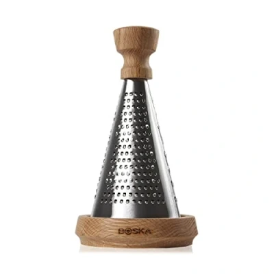 Immagine di Boska Grattugia da tavolo Oslo/Con maniglia di legno quercia / 3 superfici taglio/Formaggi semiduri a duri/Marrone/Argento 27 cm