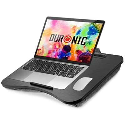 Immagine di Duronic DML432 Supporto Laptop con imbottitura Piattaforma Tablet cuscino e maniglia integrata Scrivania portatile Vassoio ergonomico per letto, divano auto