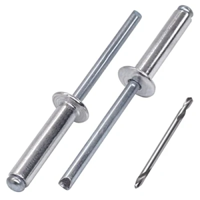 Immagine di SKIR&#039;CO (40 pezzi) rivetti ciechi in alluminio 4,8 x 20 mm, mandrino acciaio, pop, testa a cupola, punta da trapano inclusa