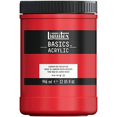 Immagine di Liquitex 8870360 Basics Pittura acrilica, Pigmenti per artisti monopigmentati, Resistente alla luce, durevole nel tempo, Finitura satinata, Vaso da 946 ml Rosso Di Cadmio Medio Imitazione