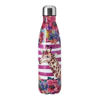 Immagine di Mikasa Wild at Heart, borraccia da 500 ml, bottiglia con isolamento sottovuoto riutilizzabile in acciaio inox coperchio a vite per il pendolarismo, la scuola o palestra, stampa di giraffa