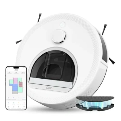 Immagine di OKP L6 Robot Aspirapolvere Lavapavimenti con Mappatura, LiDAR DToF Intelligente, 6000Pa, 150 Min, Zone No Go, WiFi/APP/Alexa, Silenzioso Ideale per Peli di Animali Pavimenti Duri