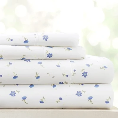 Immagine di Linen Market LM Pattern 4PC Set Lenzuola, Microfibra, Morbido Floreale Azzurro, Queen