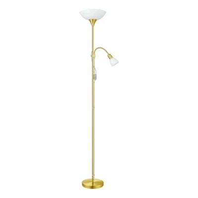 Immagine di EGLO Lampada da terra Up 2, Piantana a due luci, Lampadario in acciaio, vetro e plastica, bianca, lettura ottone opaco, con interruttore, E27 + E14