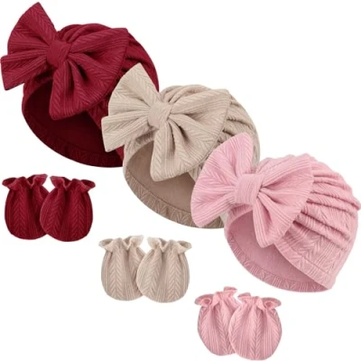Immagine di DRESHOW Neonato Bambino Berretto e Guanti per Accessori Set Cappellino Ragazzi Ragazze Cotone 0 6 Mesi