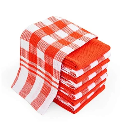 Immagine di Chef Pomodoro Strofinacci Cucina Cotone (Pacco da 10) 38 x 63 cm, Canovacci in 100% a Scacchi e Tinta Unita, Asciugamani Super Assorbenti, Lavabili Lavatrice (Arancione)