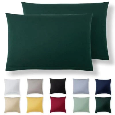Immagine di Alreya Set di 2 Federe in 100% jersey cotone con chiusura lampo 50 x 80 cm Verde Foresta Federa Cuscino, Copricuscino Divano, super morbida 50x80