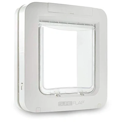 Immagine di Porta per animali con lettore di microchip SureFlap Sure Petcare gatti e piccoli cani; compat. Targhetta collare RFID microchip, Bianco; 4 batterie a cella C (non incl.)