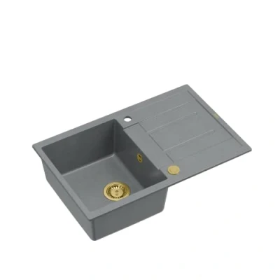 Immagine di QUADRON lavello in granito dimensioni 78 x 50 22 cm, colore: grigio + d&#039;oro MORGAN 111 a vasca singola da incasso con foro per rubinetto