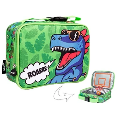 Immagine di fringoo Borsa Porta Pranzo Termica Isolata per Bambini e Ragazzi a Tema Basket, Portare Cibo Snack Scuola, all’Asilo o ai Picnic Tenendolo Freddo
