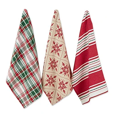 Immagine di DII Nordic Christmas Collection Kitchen Set di strofinacci assortiti, 100% cotone, 45 x 71 cm, 3 pezzi con fiocchi neve scandinavi